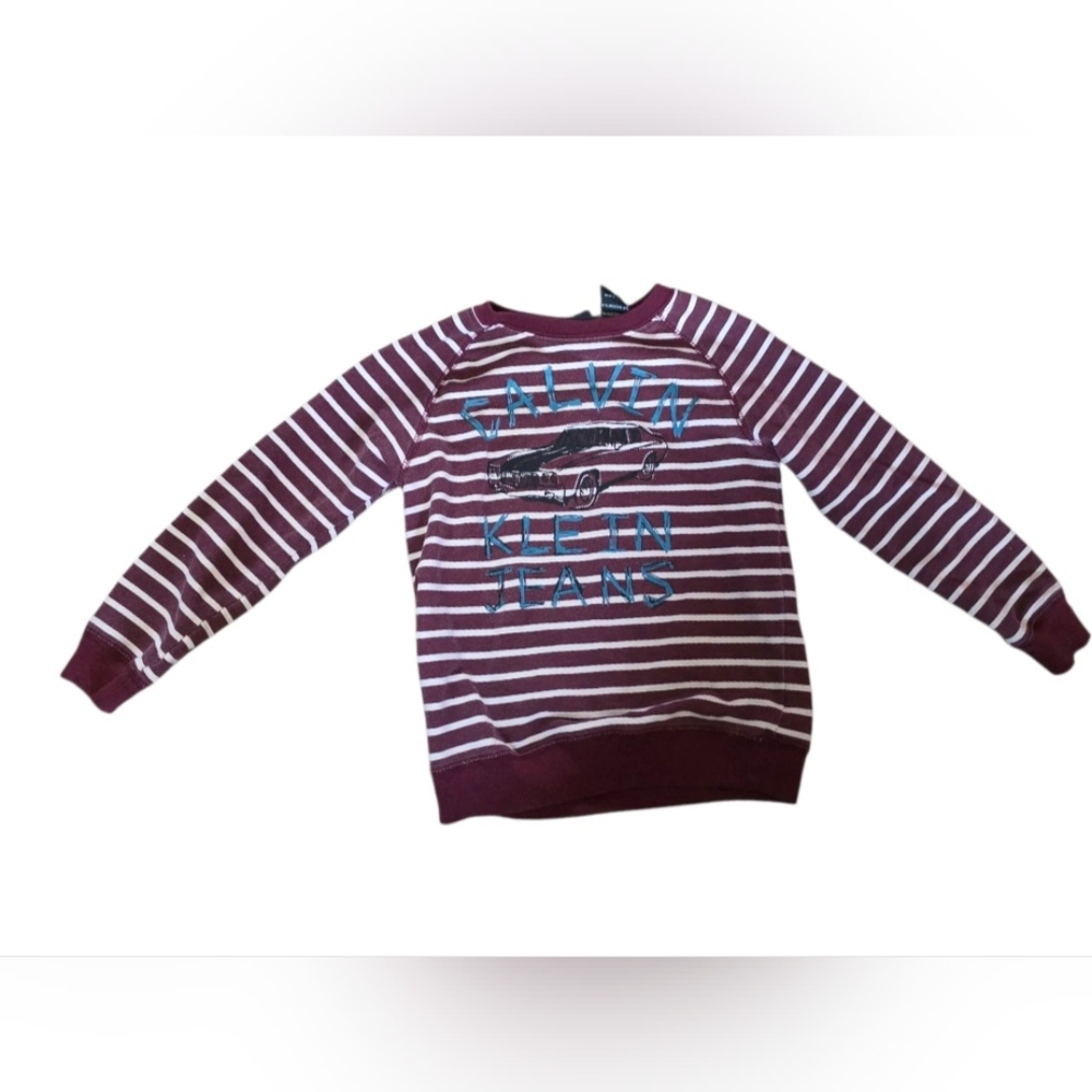 💙 Calvin Klein Red and White Striped Sweatshirt Sz 5T